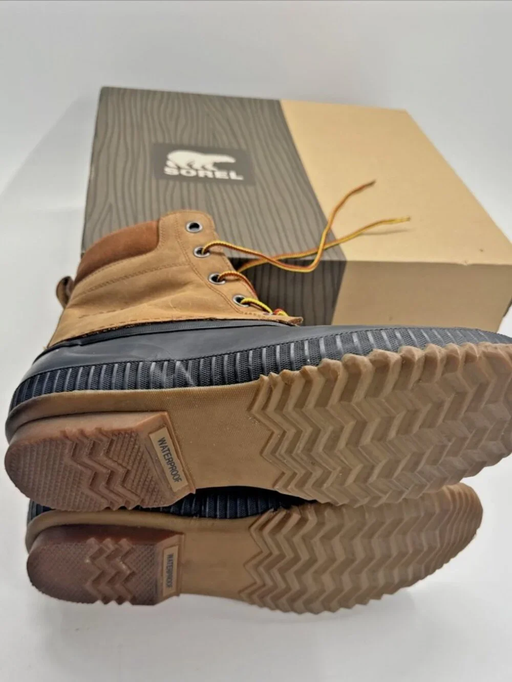 Sorel Waterproof Boots Mens 13 Brown Full Grain Leather Cheyanne Snow Winter Box